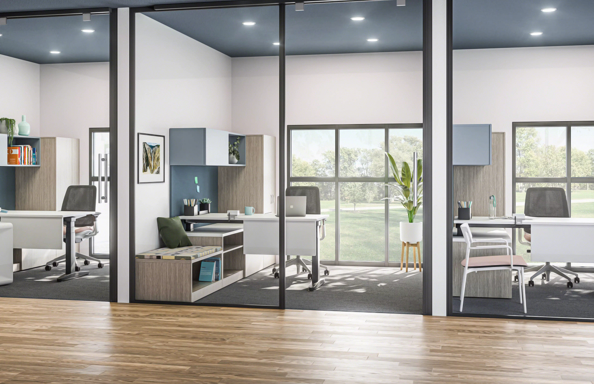 Steelcase Ology height-adjustable desk in a modern law office workstation