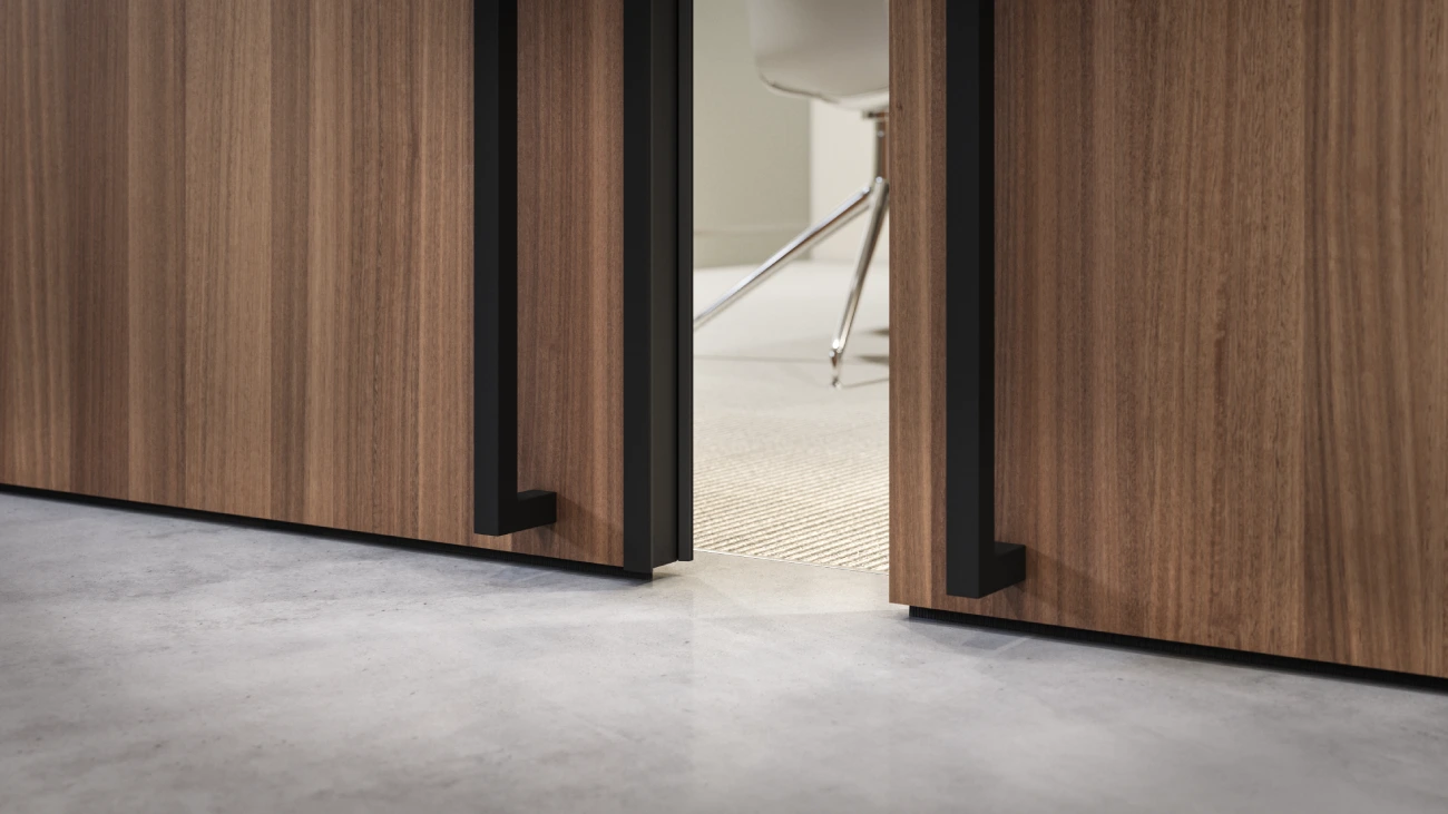 Sliding glass door office partition system for flexible workspace privacy