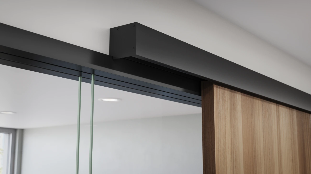 Sliding glass door office partition system for flexible workspace privacy