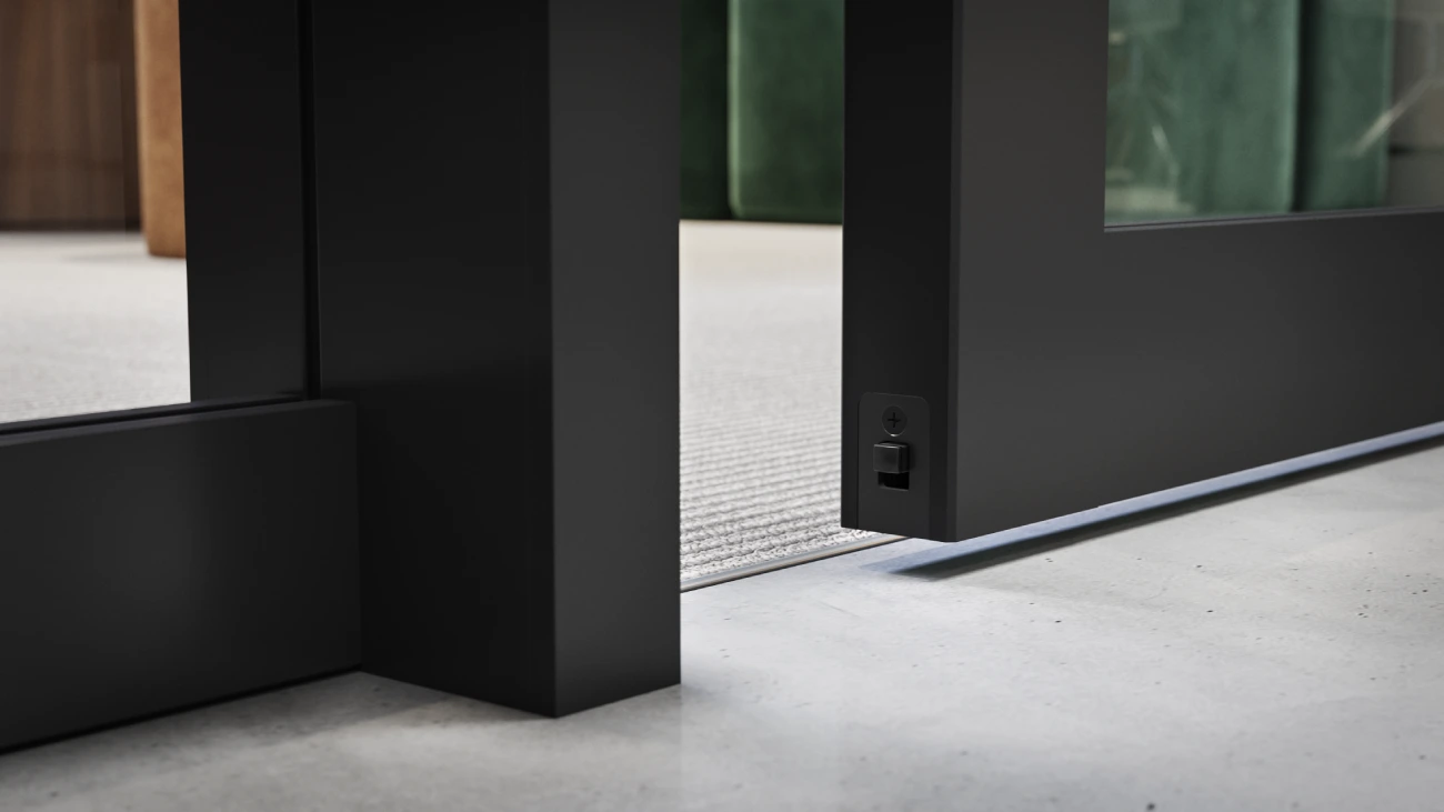 Sliding glass door office partition system for flexible workspace privacy