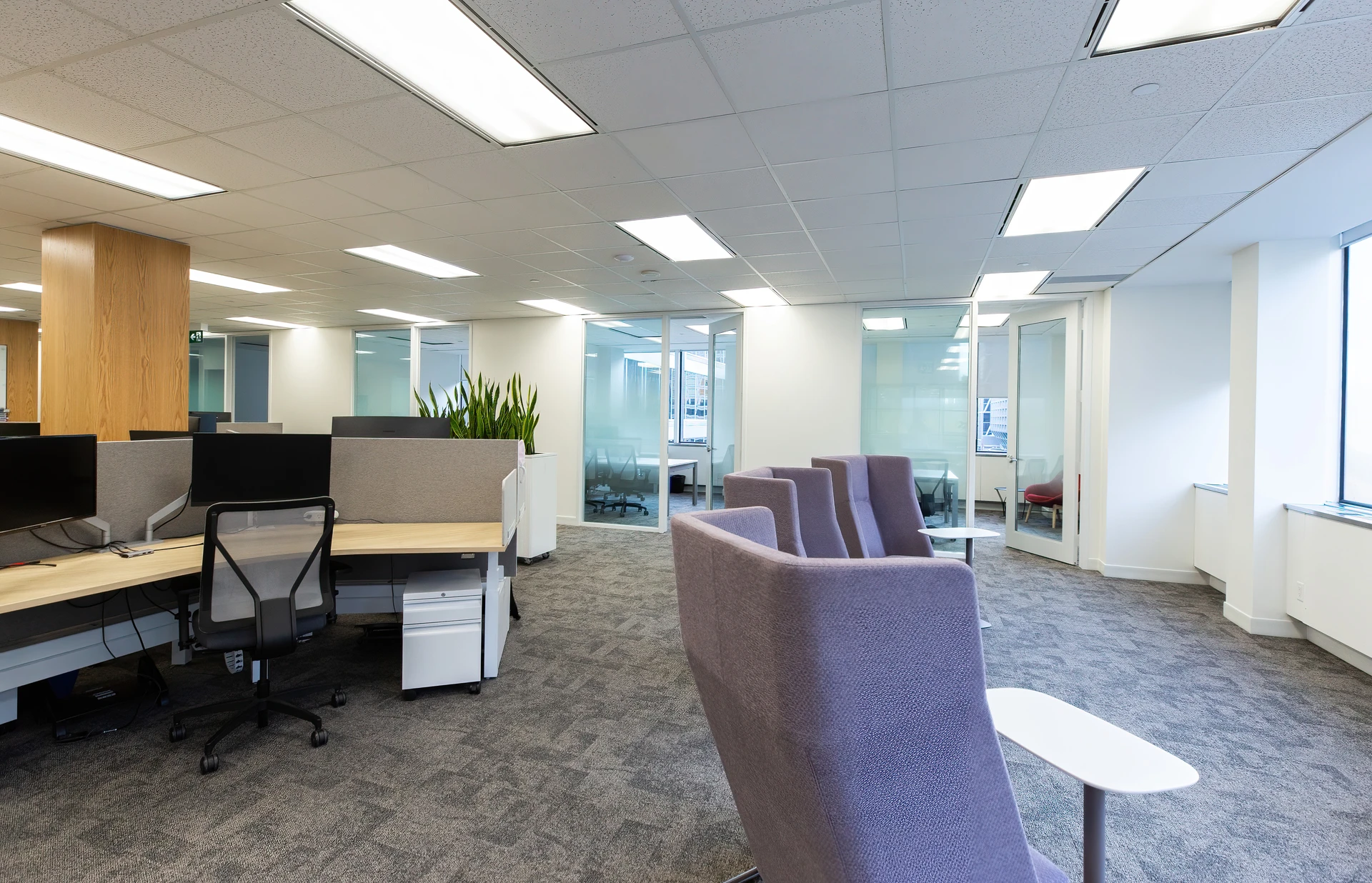 Swing door glass office partitions for private meeting rooms