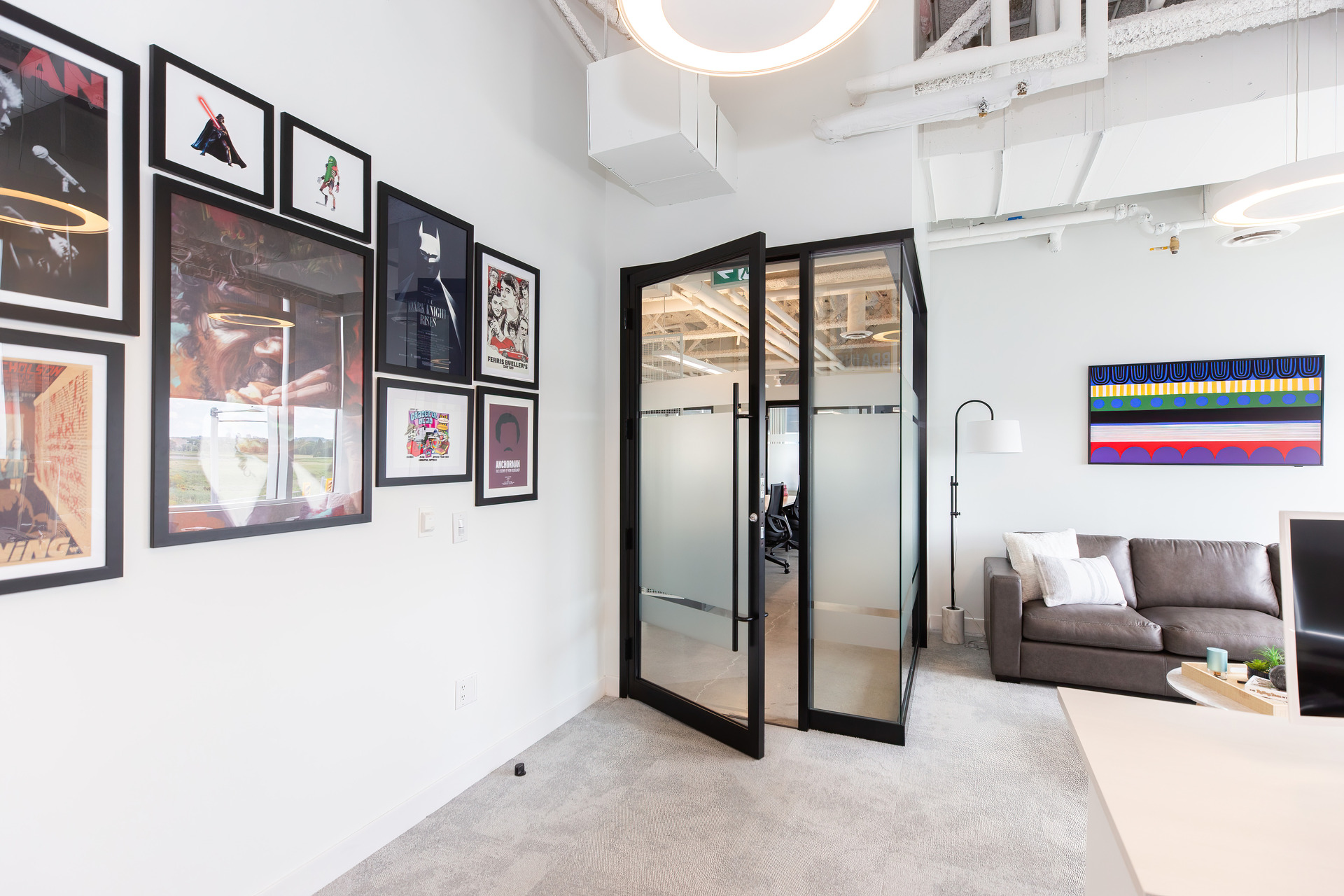 Swing door glass office partitions for private meeting rooms