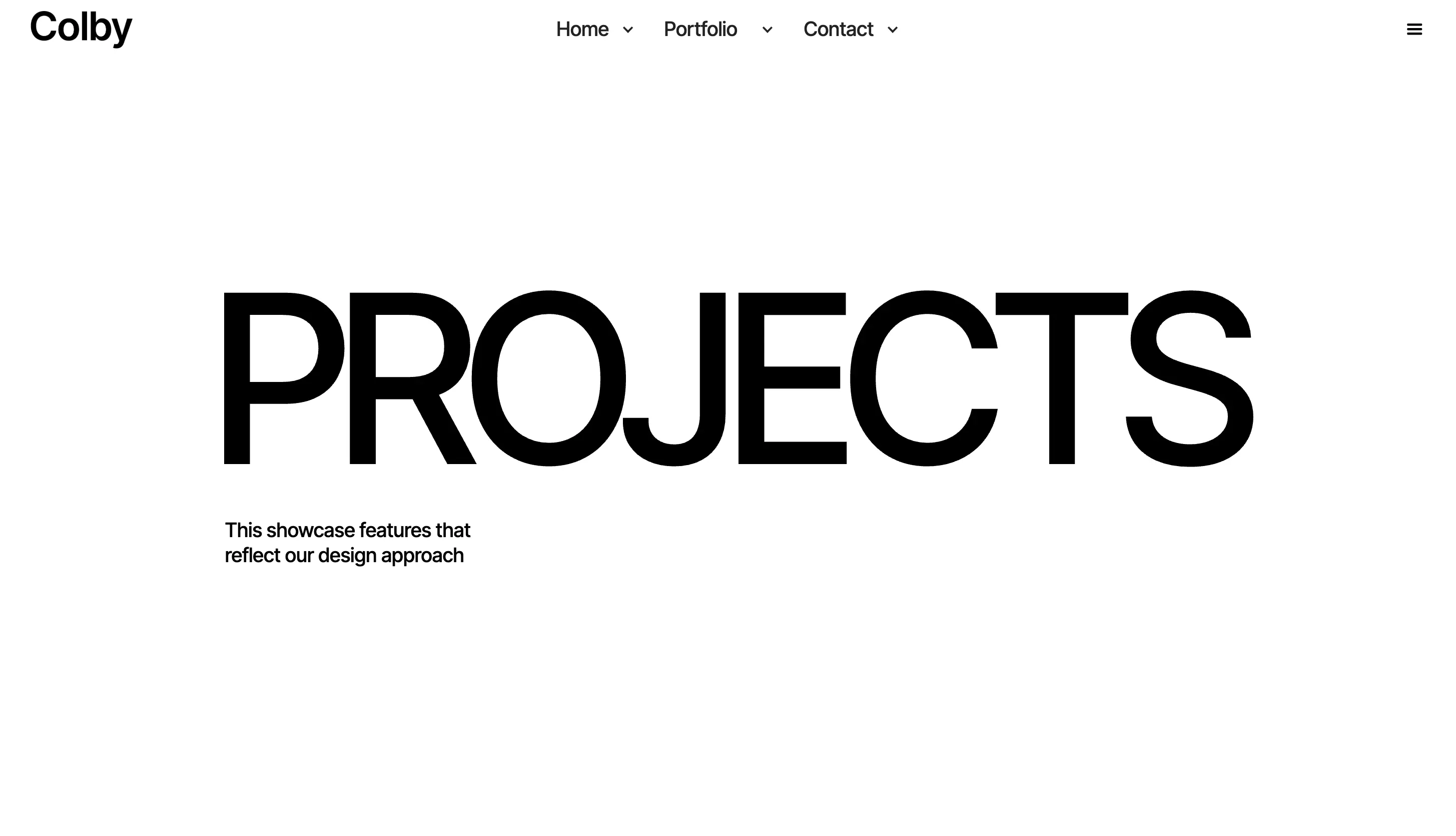 Colby projects page with bold typography and structured layout.