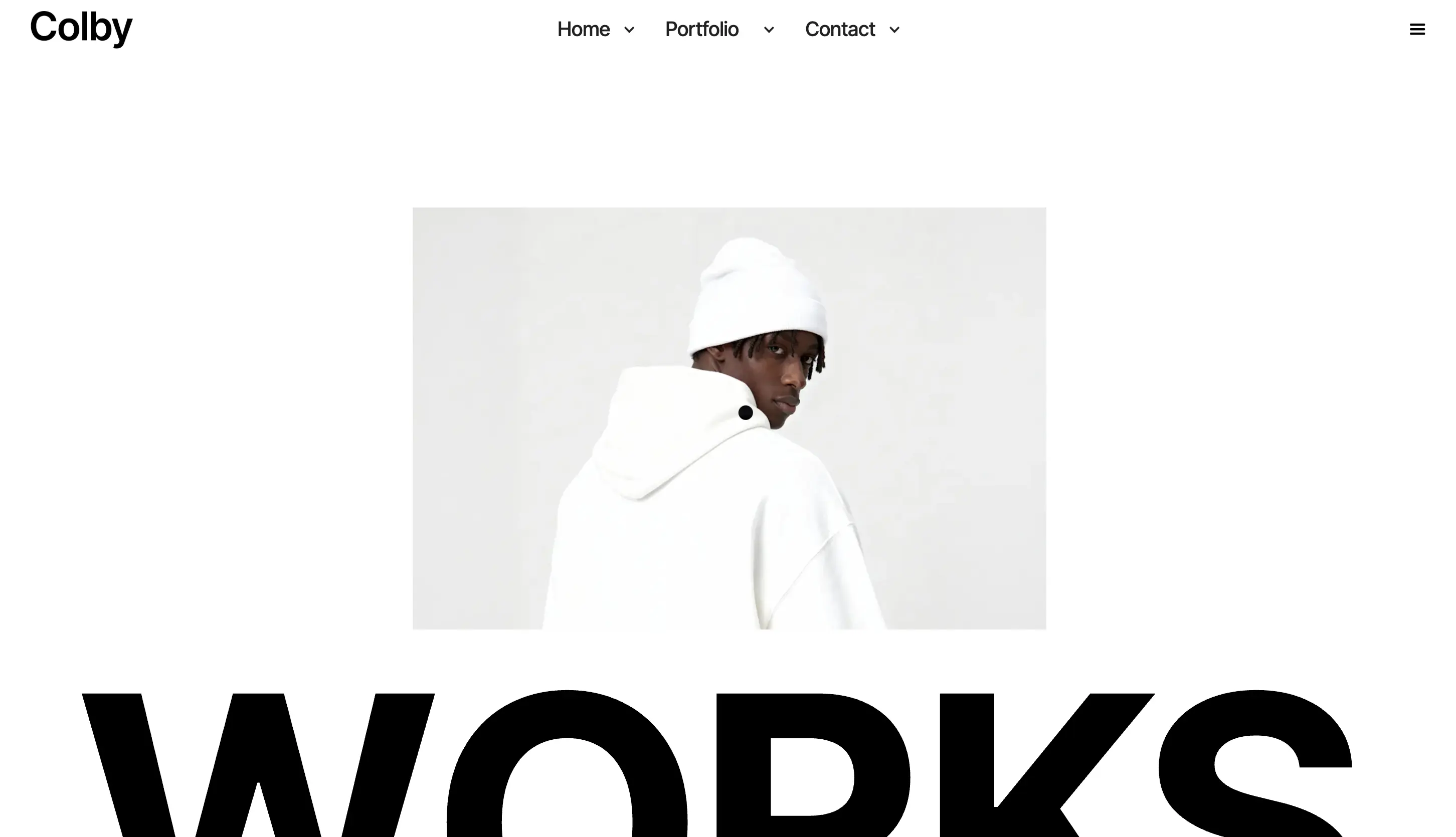 Colby works portfolio page with large headline and image preview section.