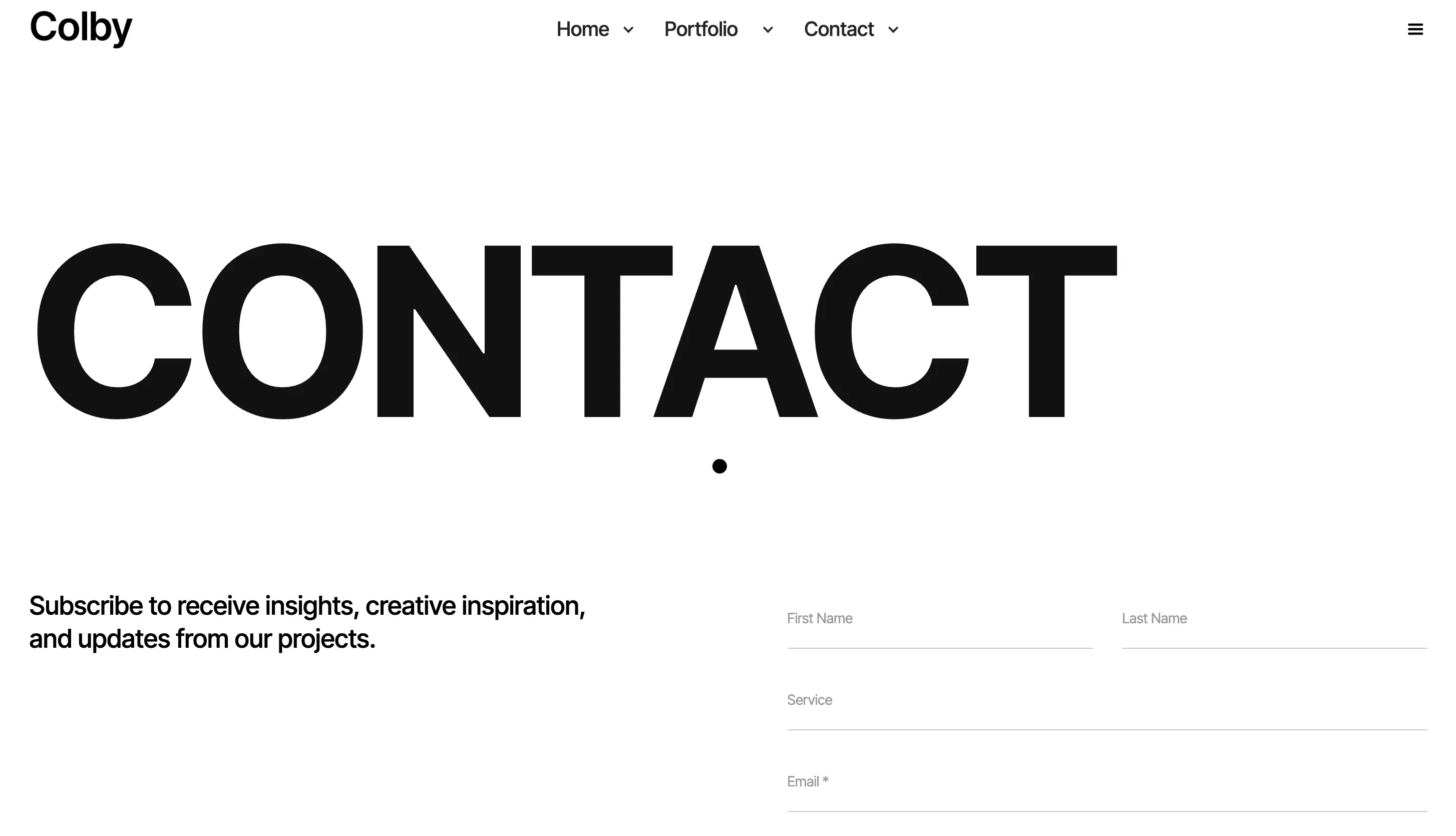 Colby contact page featuring a minimal contact form layout.