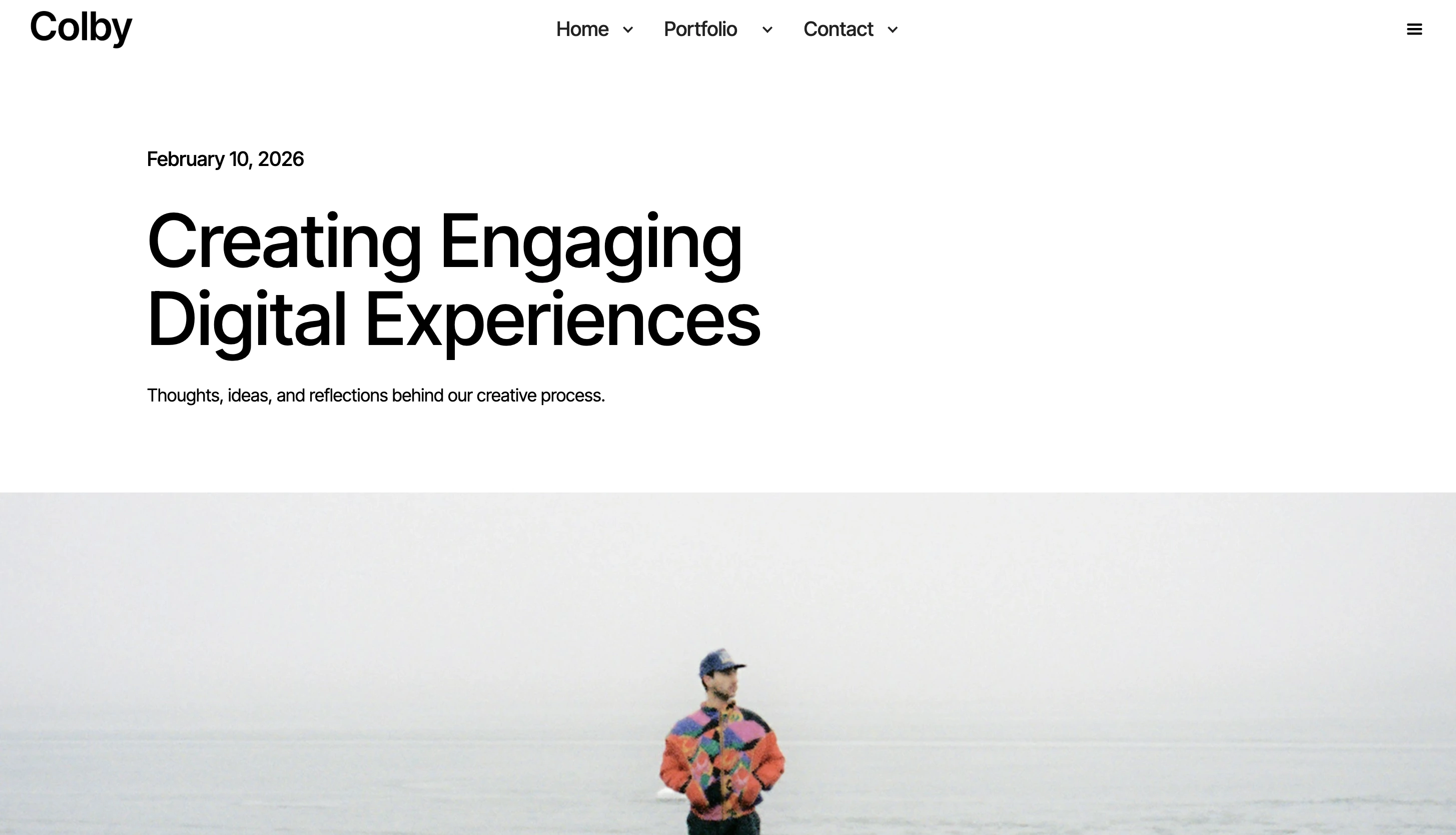 Colby homepage section with headline “Creating Engaging Digital Experiences”.