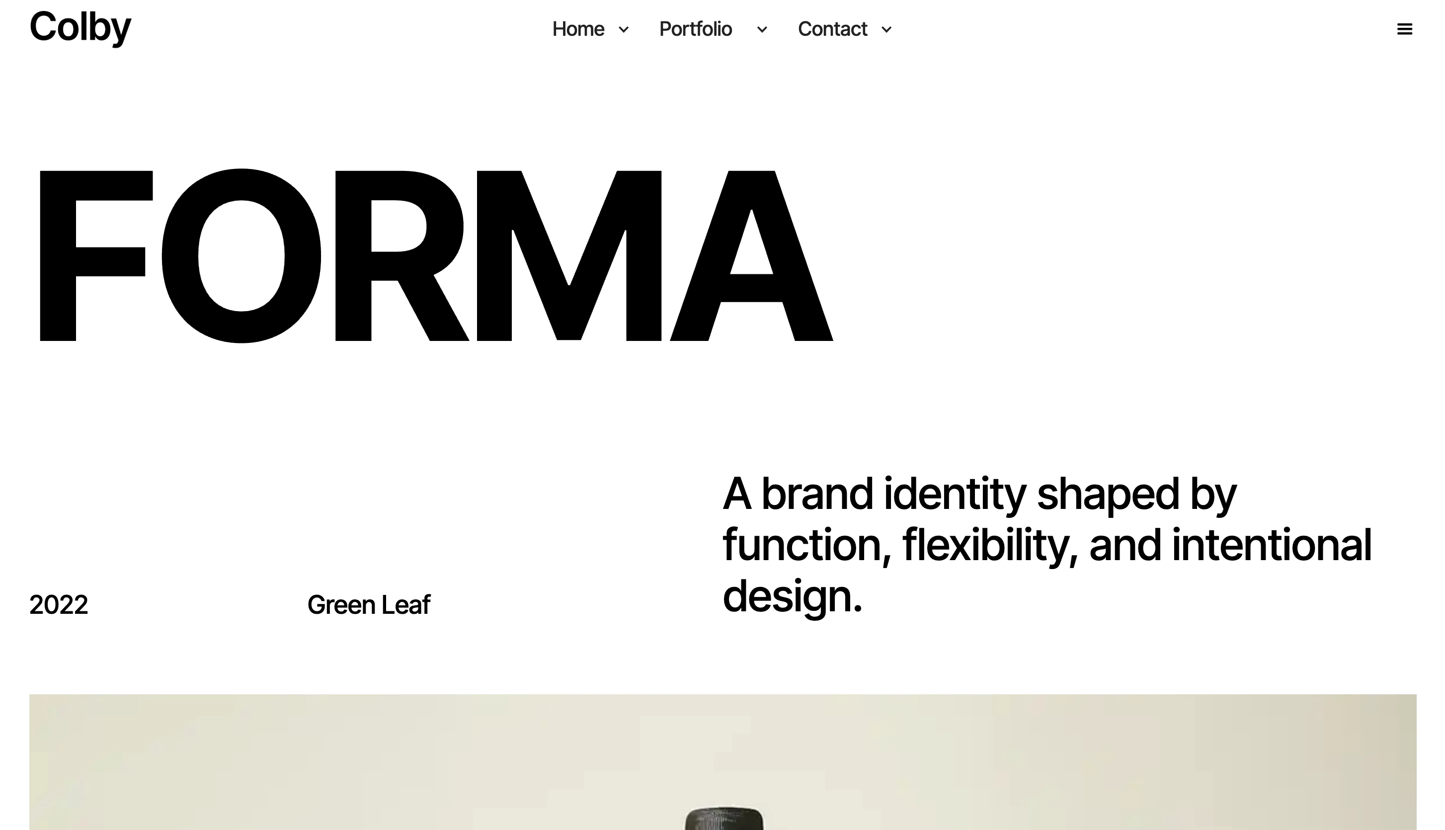 Colby “Forma” project page with bold typography and minimal layout.