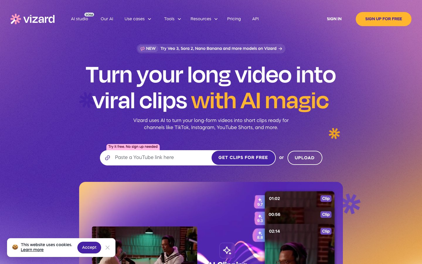 Vizard homepage screenshot