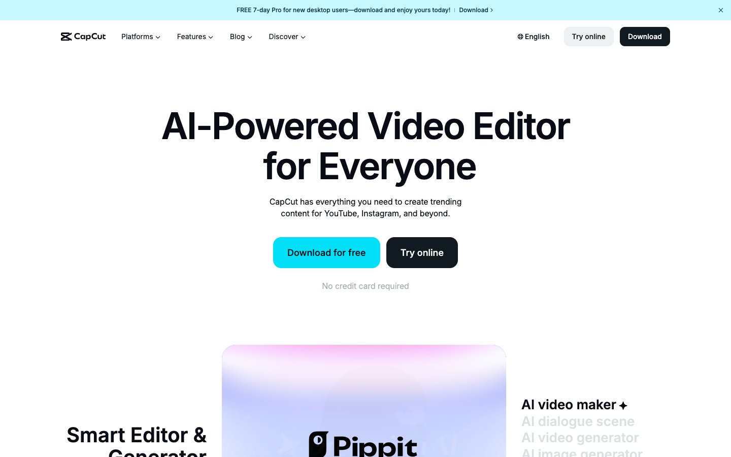 CapCut homepage screenshot
