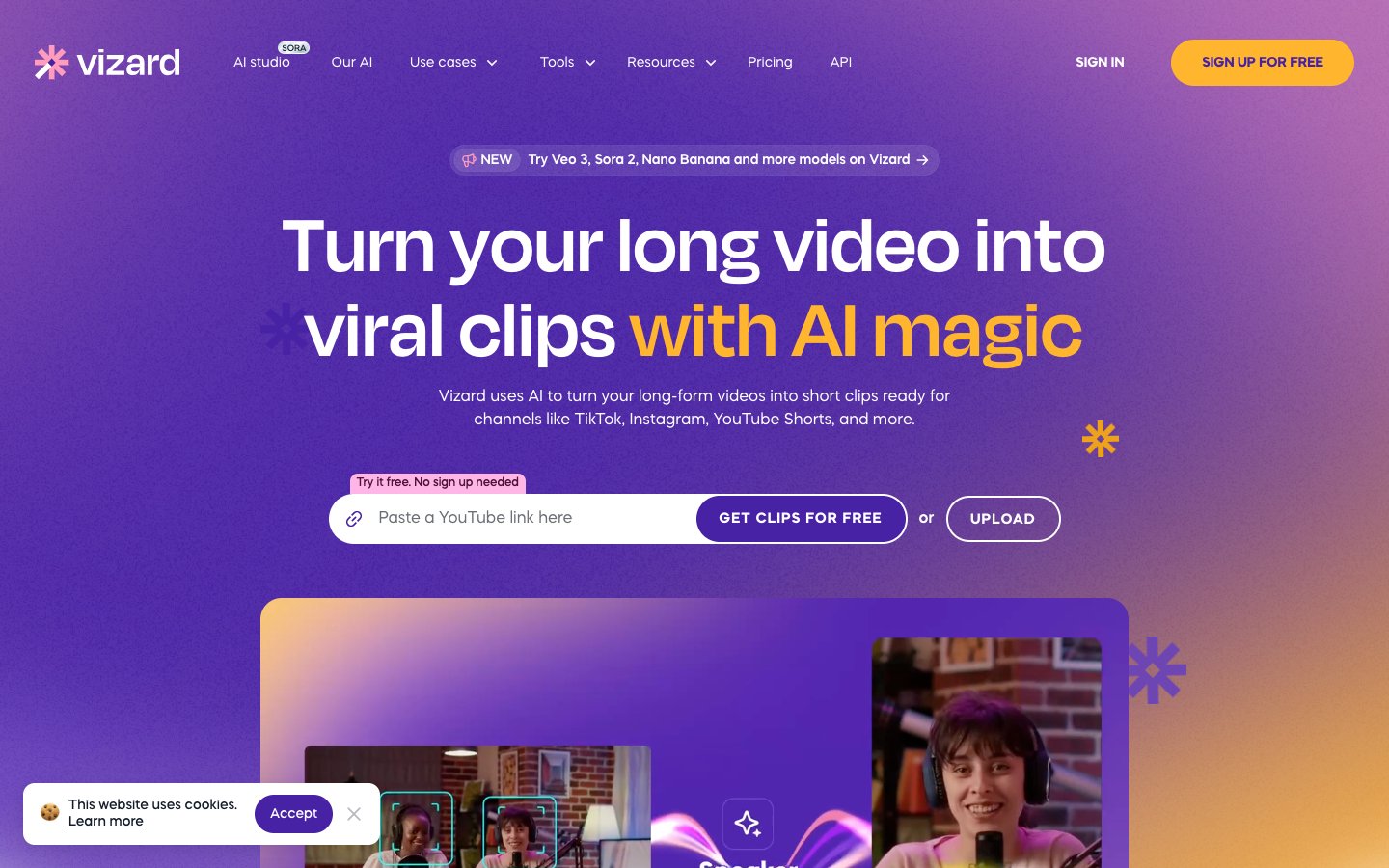 Vizard homepage screenshot