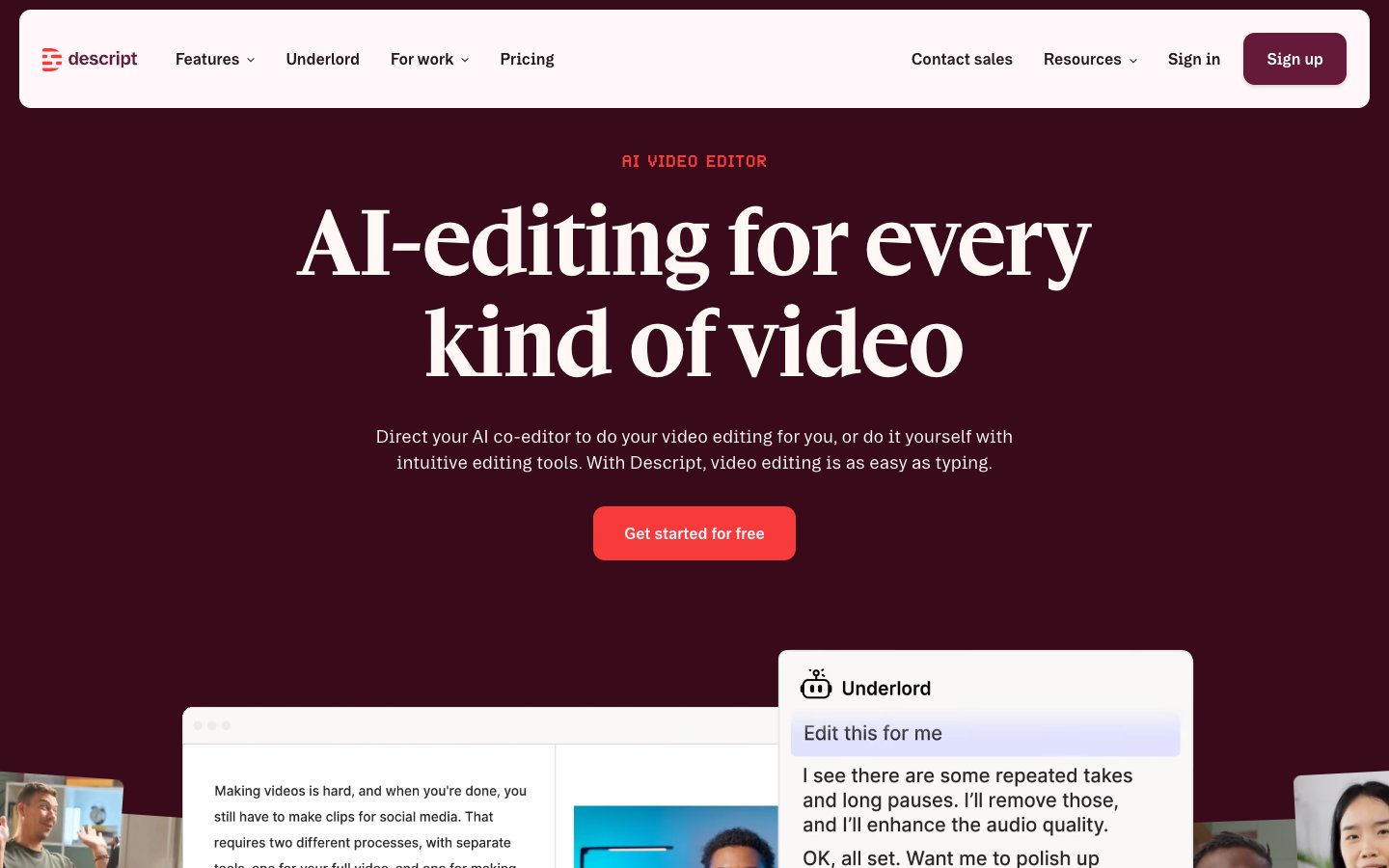 Descript homepage screenshot