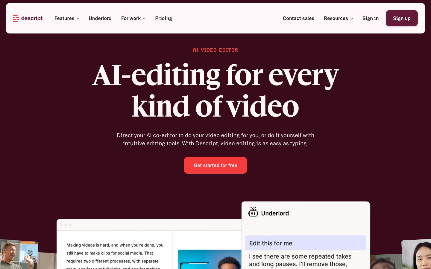 Descript homepage screenshot