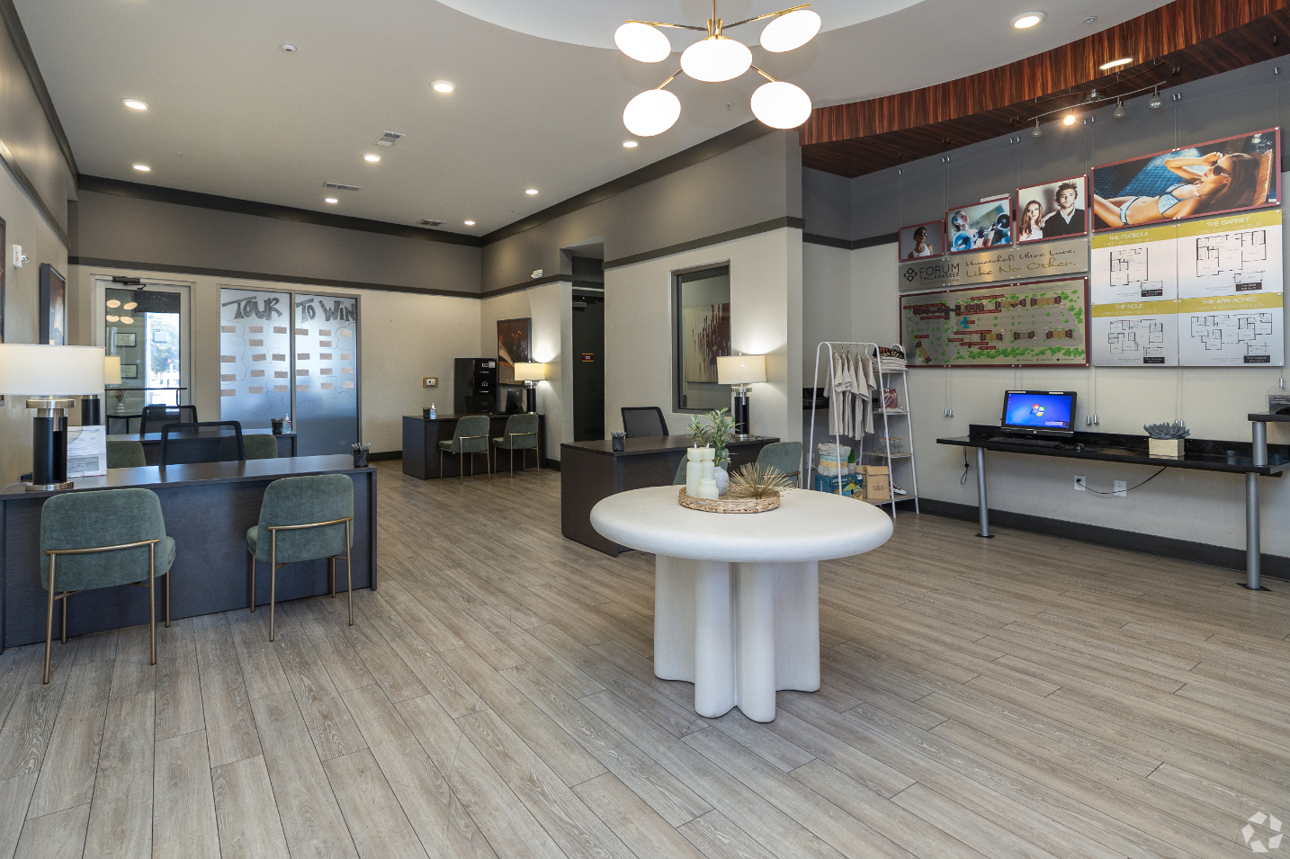 community lounge with chairs and tables