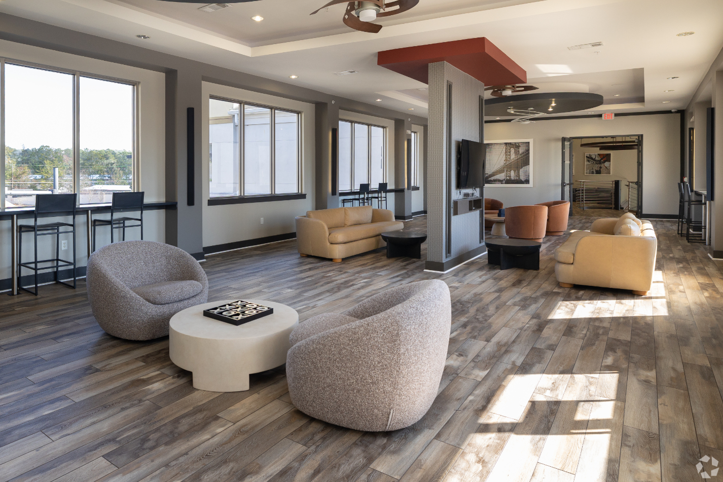 lounge area with chairs and tables