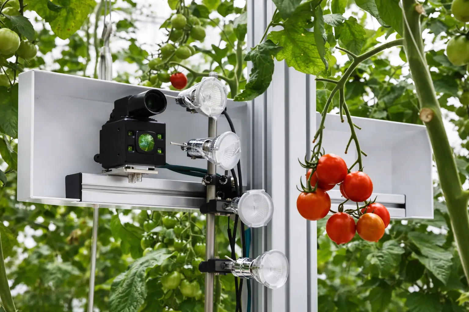 Tomatoes in a greenhouse with sensors