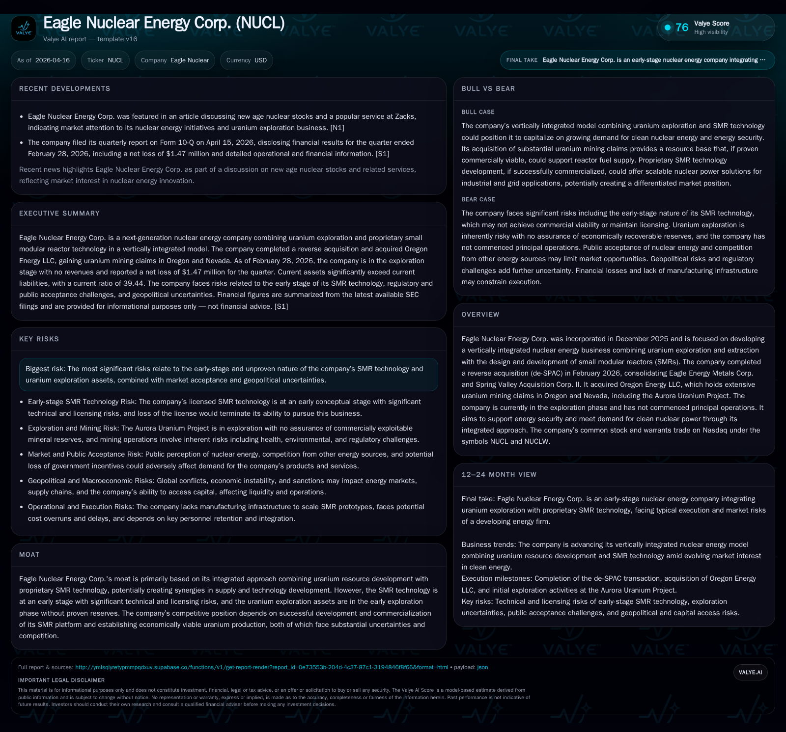 Eagle Nuclear Energy Corp.’s Integrated Launch of Uranium Mining and SMR Tech Under Early-Stage Constraints