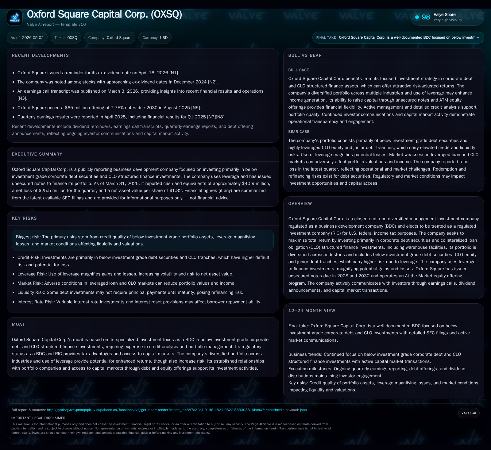 Oxford Square Capital Updates Strategic Position Amid Challenging CLO Yield Outlook