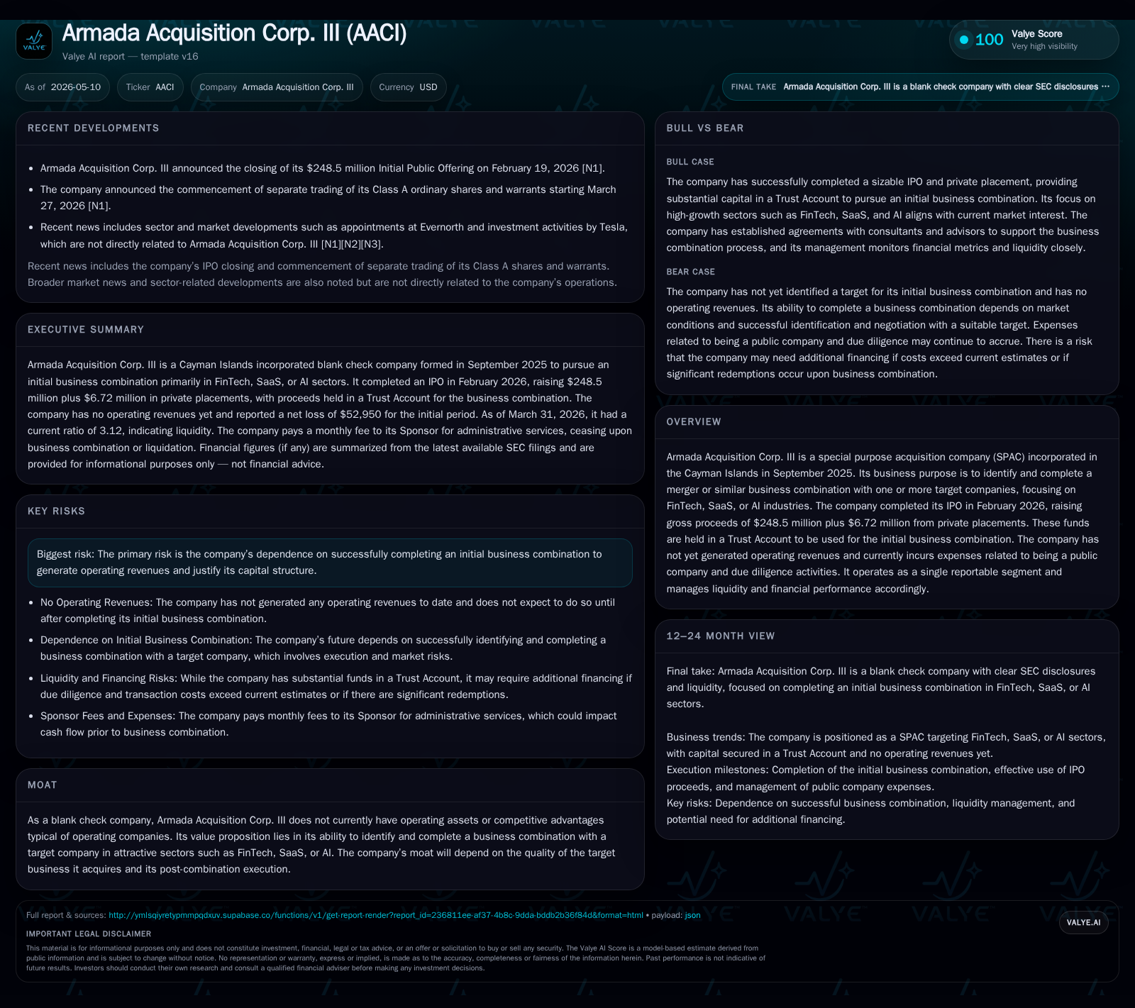 Future Prospects and Capital Structure Insights for Armada Acquisition Corp. III