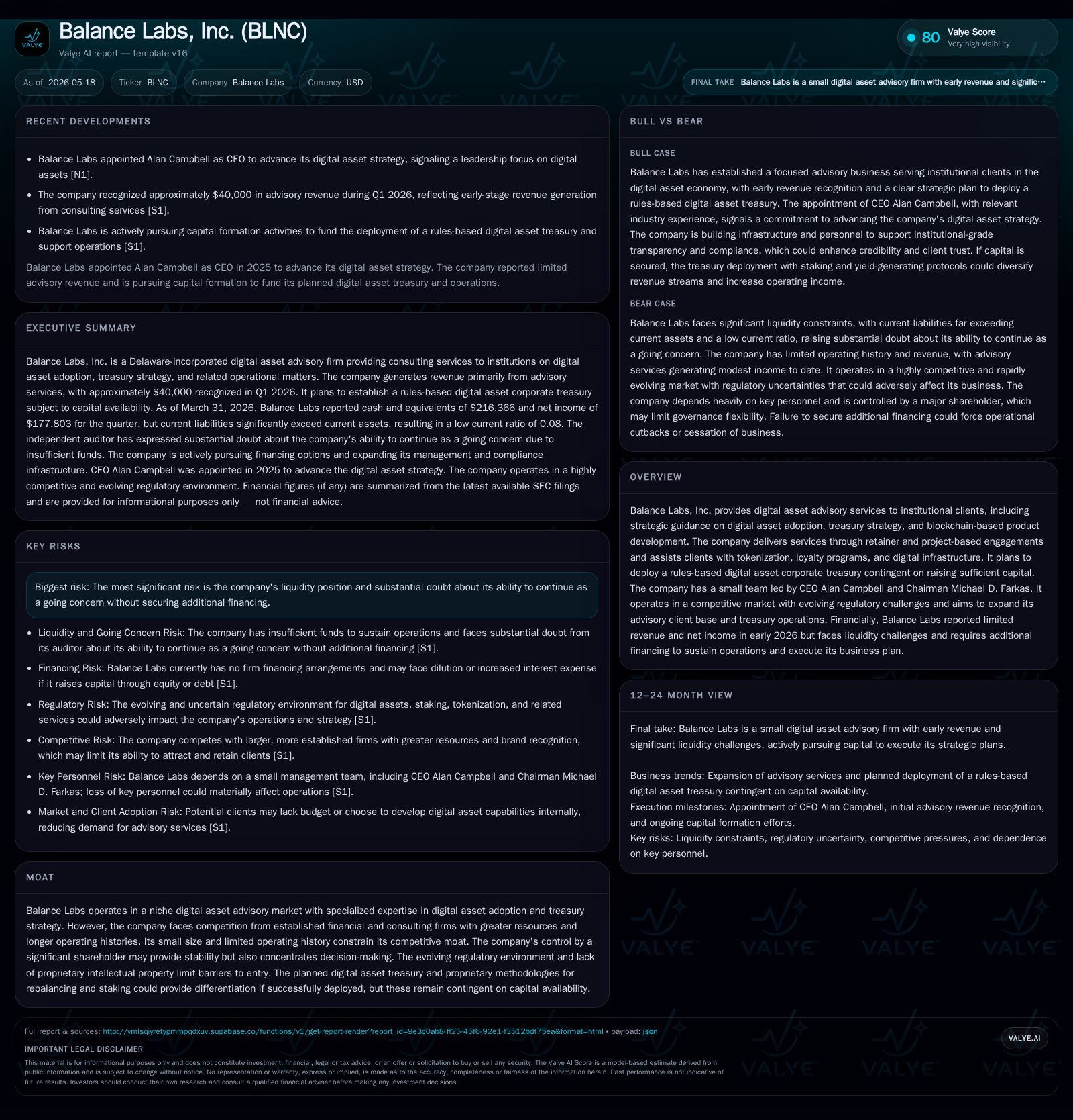 Balance Labs Shows Early Advisory Revenue Growth While Facing Critical Liquidity Constraints