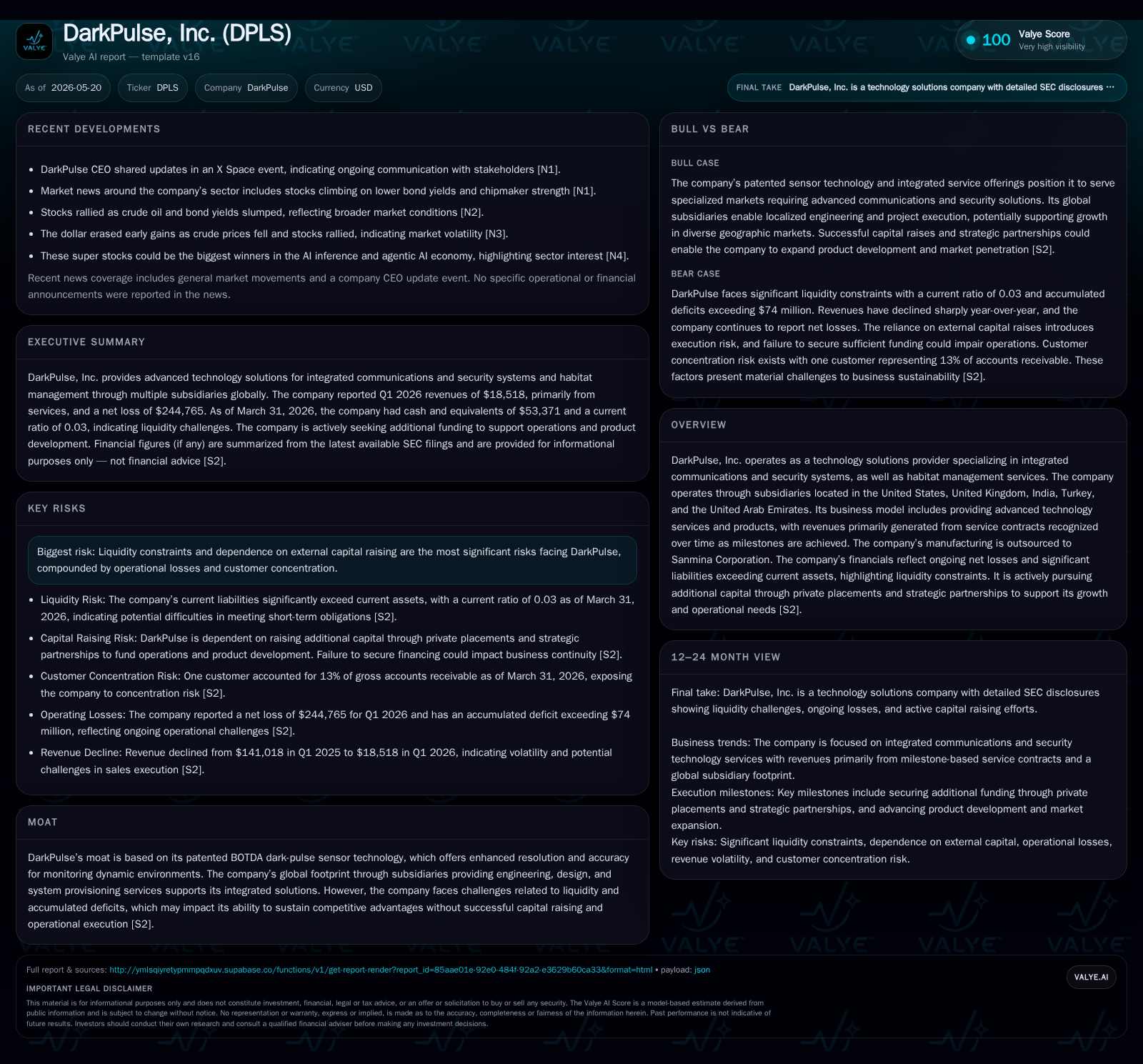 DarkPulse's Patented Sensor Technology Faces Cash Crunch and Growth Imperative