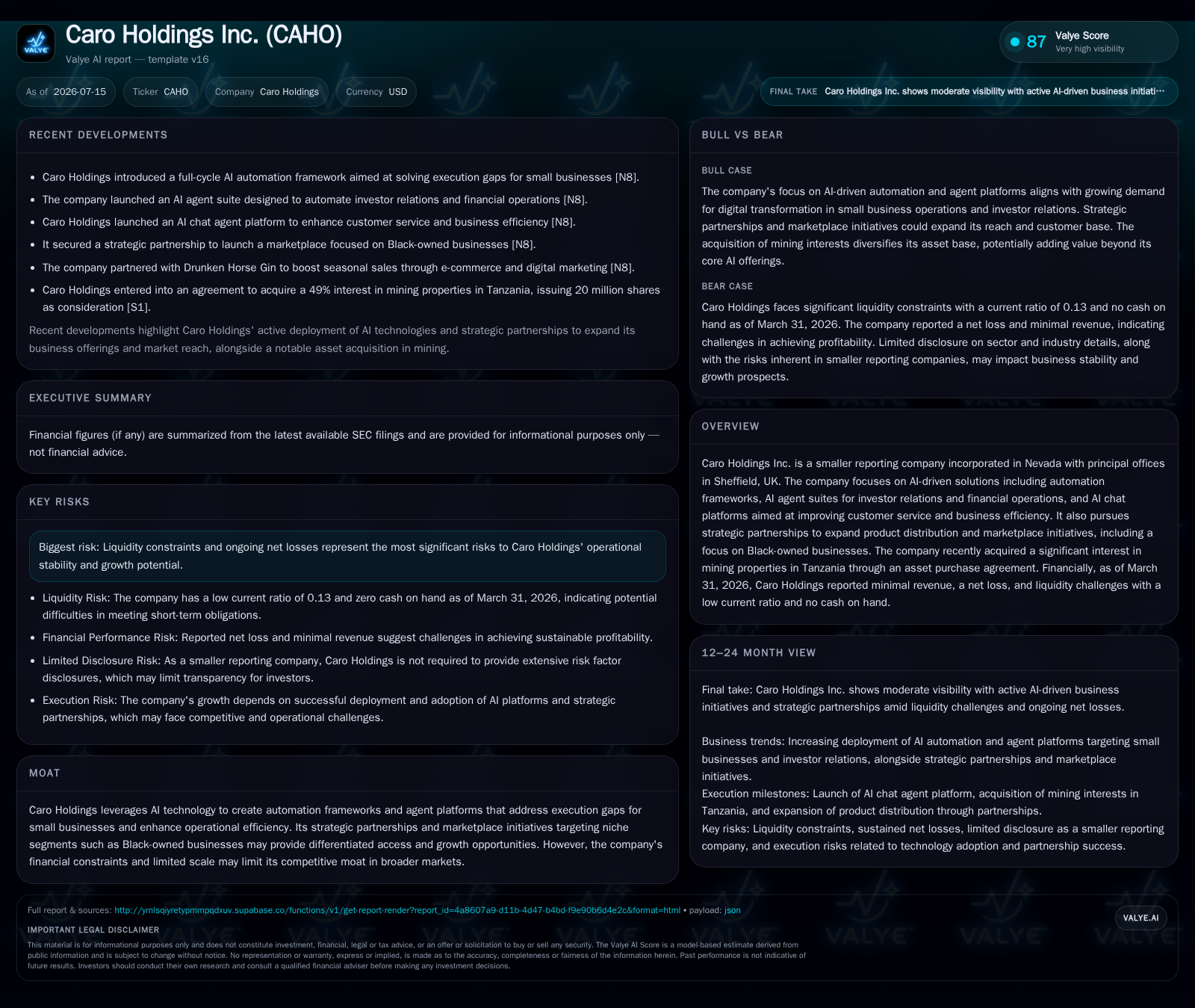 Caro Holdings’ AI Platform Development Hindered by Severe Liquidity and Mixed Asset Strategy