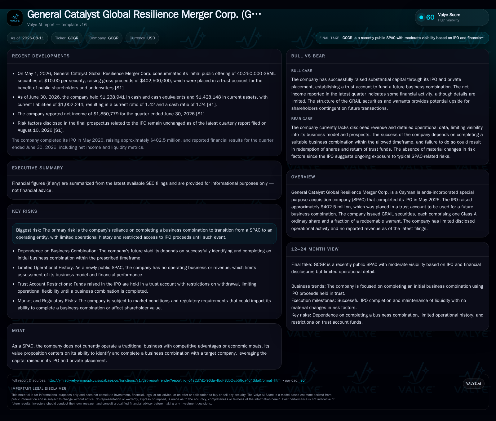 General Catalyst Global Resilience Merger Corp. IPO Capital Structure and Trust Mechanics Define Path to Business Combination