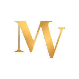 Gold metallic letters M and V combined on a black background.