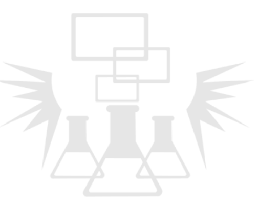 Three overlapping laboratory flasks with three rectangular speech bubbles above, flanked by spiked shapes on each side.