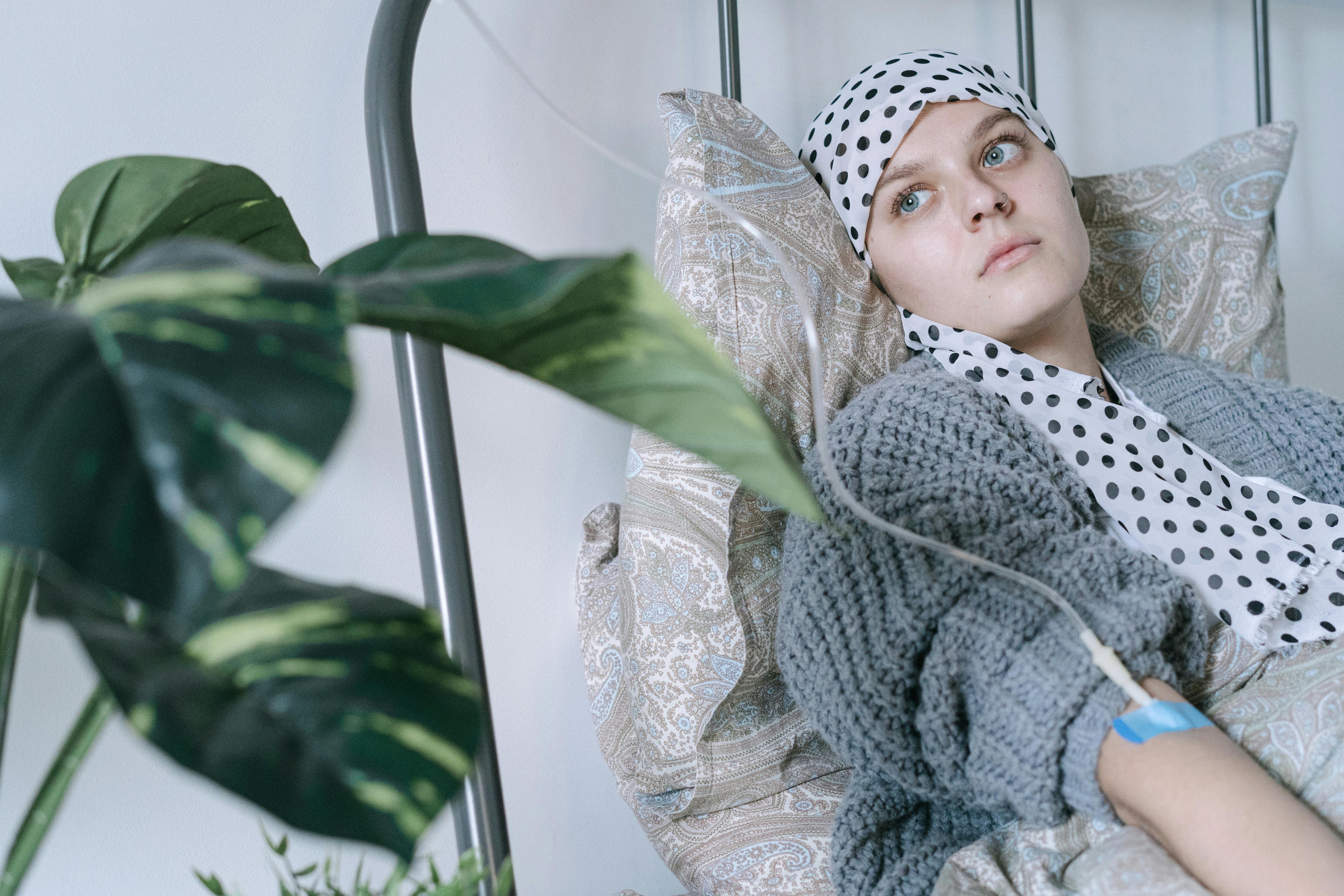 A cancer patient resting during treatment