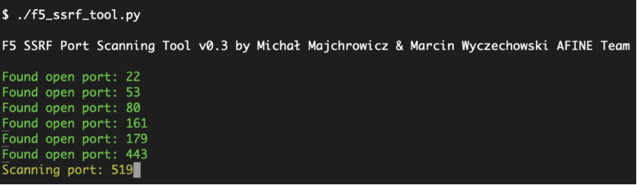 Script result demonstrating SSRF-style port scanning of localhost using Test Connection functionality