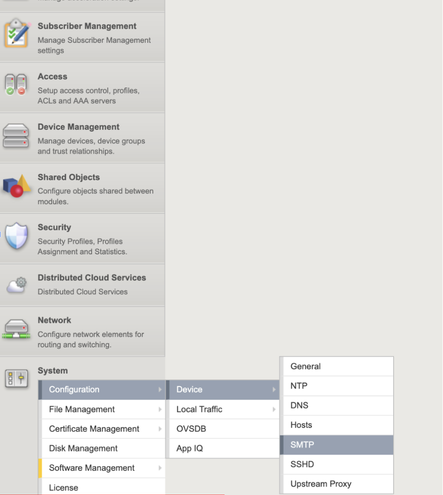 SMTP Configuration in menu tree