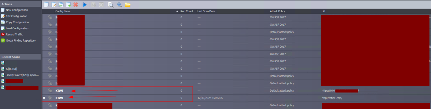Duplicate KIWI project names in AppSpider