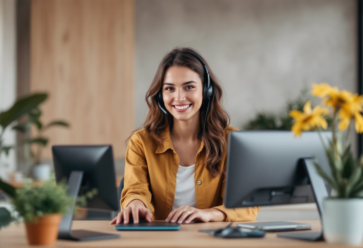 customer support representative at workstation