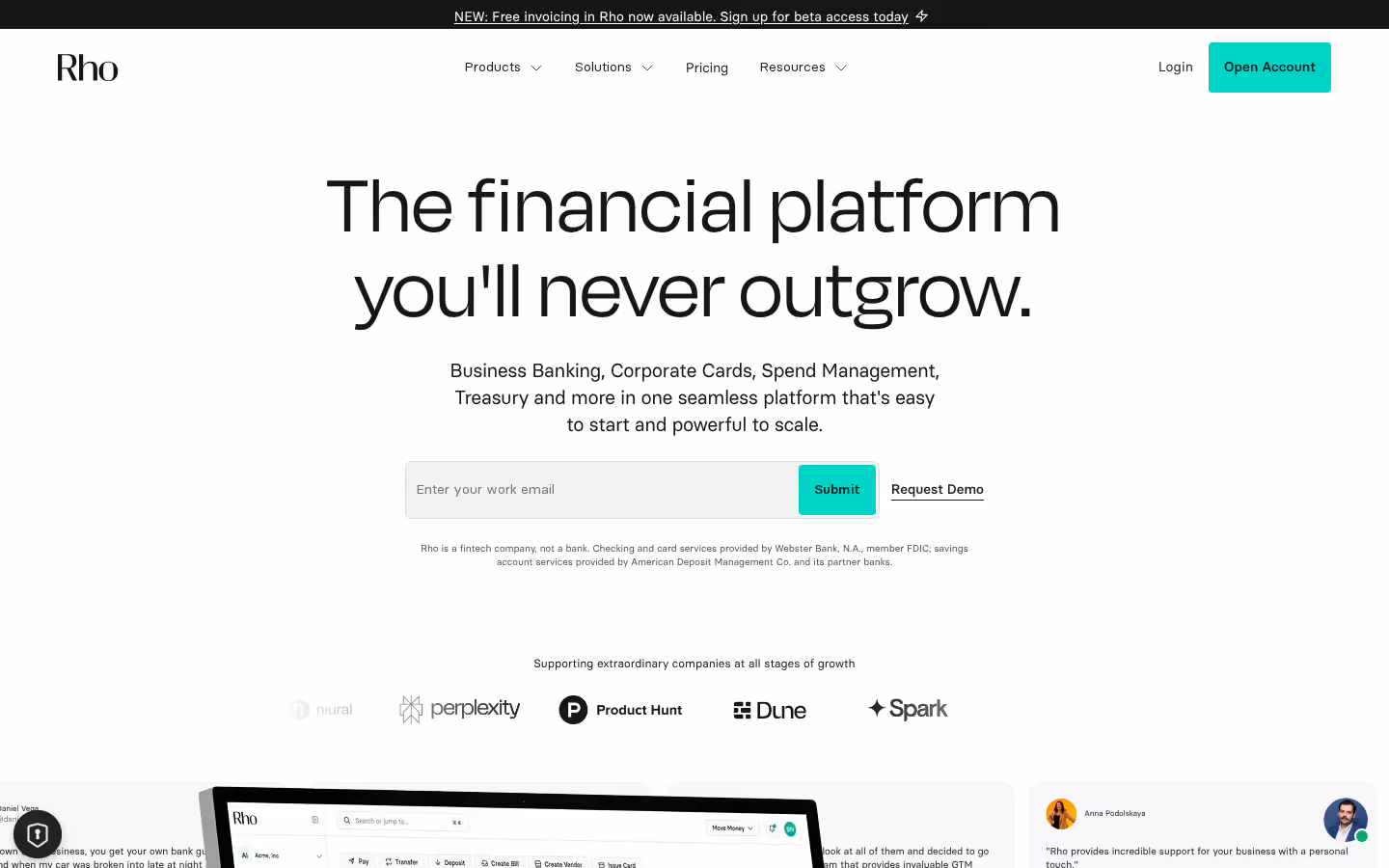 Rho homepage screenshot