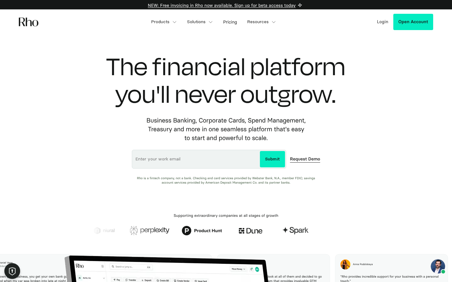 Rho homepage screenshot