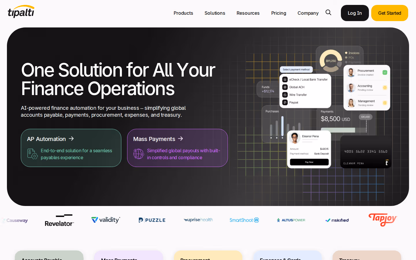 Tipalti homepage screenshot