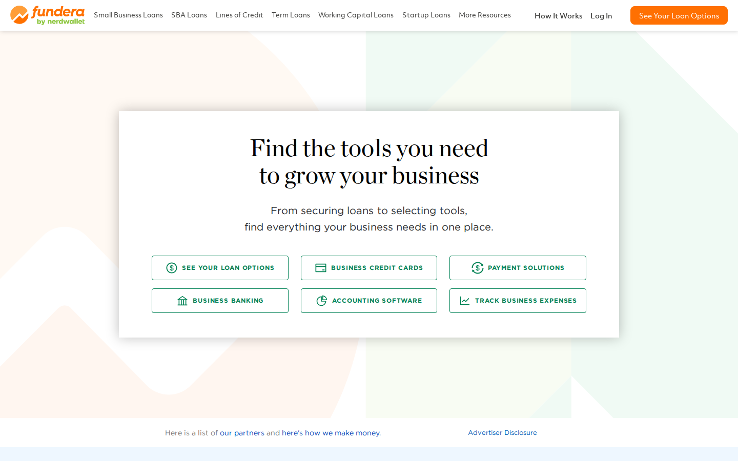 Fundera homepage screenshot