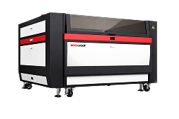 Boss Laser Cutter machine in black, red, and white with a transparent top cover.