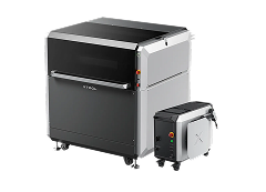 CNC fiber laser machine with a compact design and control unit attached.