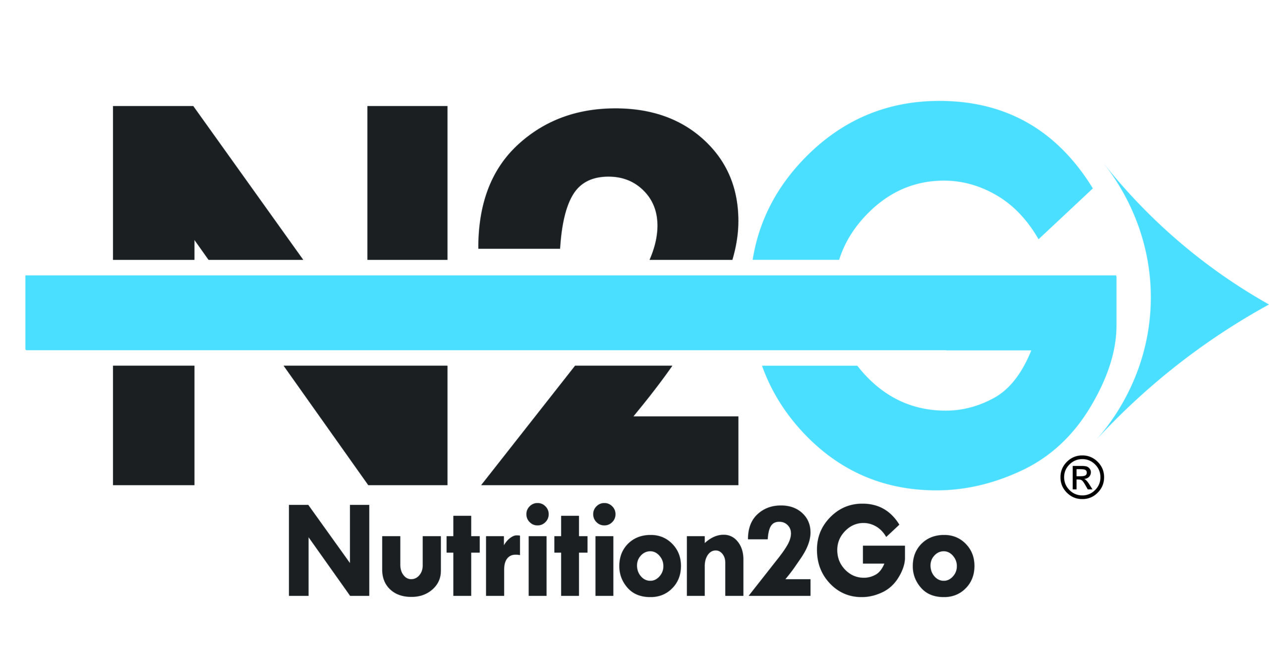 Logo with text 'N2G' where the 'G' is stylized in blue with an arrow extending right, with 'Nutrition2Go' below in black.