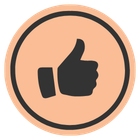 Black thumbs-up icon inside a peach circle with a brown border.