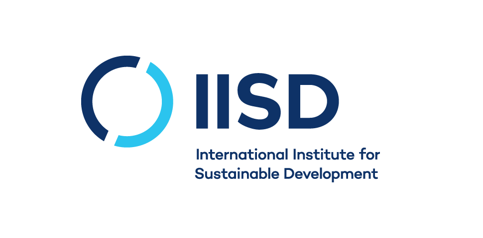 Logo of the International Institute for Sustainable Development with a blue circular symbol and the acronym IISD.