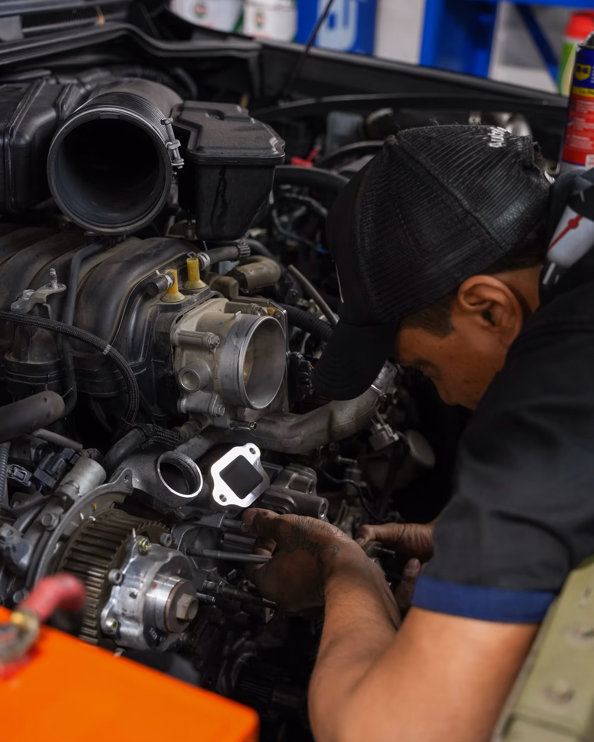 Expert mechanic Jason performing a comprehensive logbook service check on a vehicle engine at Pearson Automotive, Milton.