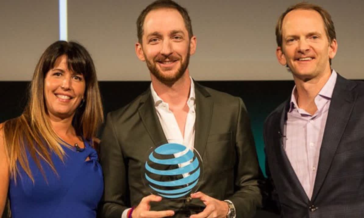 Nicholas Arioli wins the Entertainment Project Emerging Filmmaker Award presented to him by Director Patty Jenkins and AT&T’s David Christopher