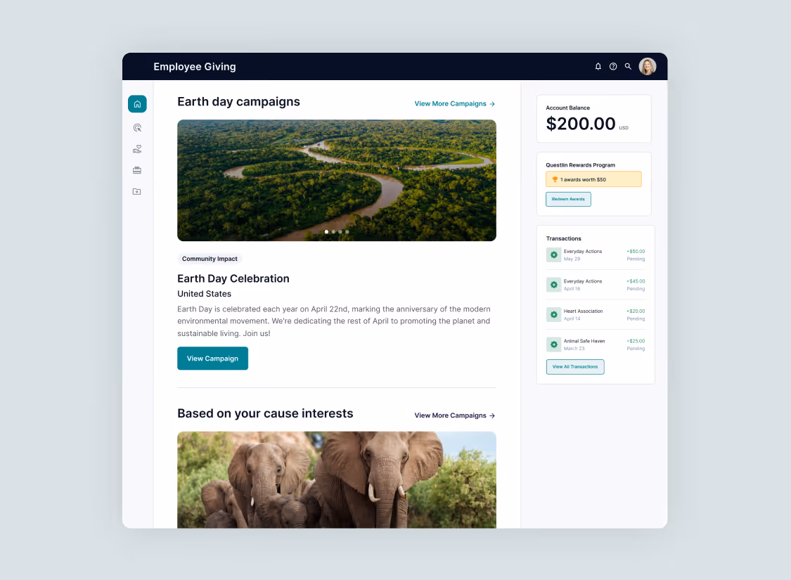 Submittable's personal dashboard gives employees one place to sign up for volunteer opportunities and track their VTO. 