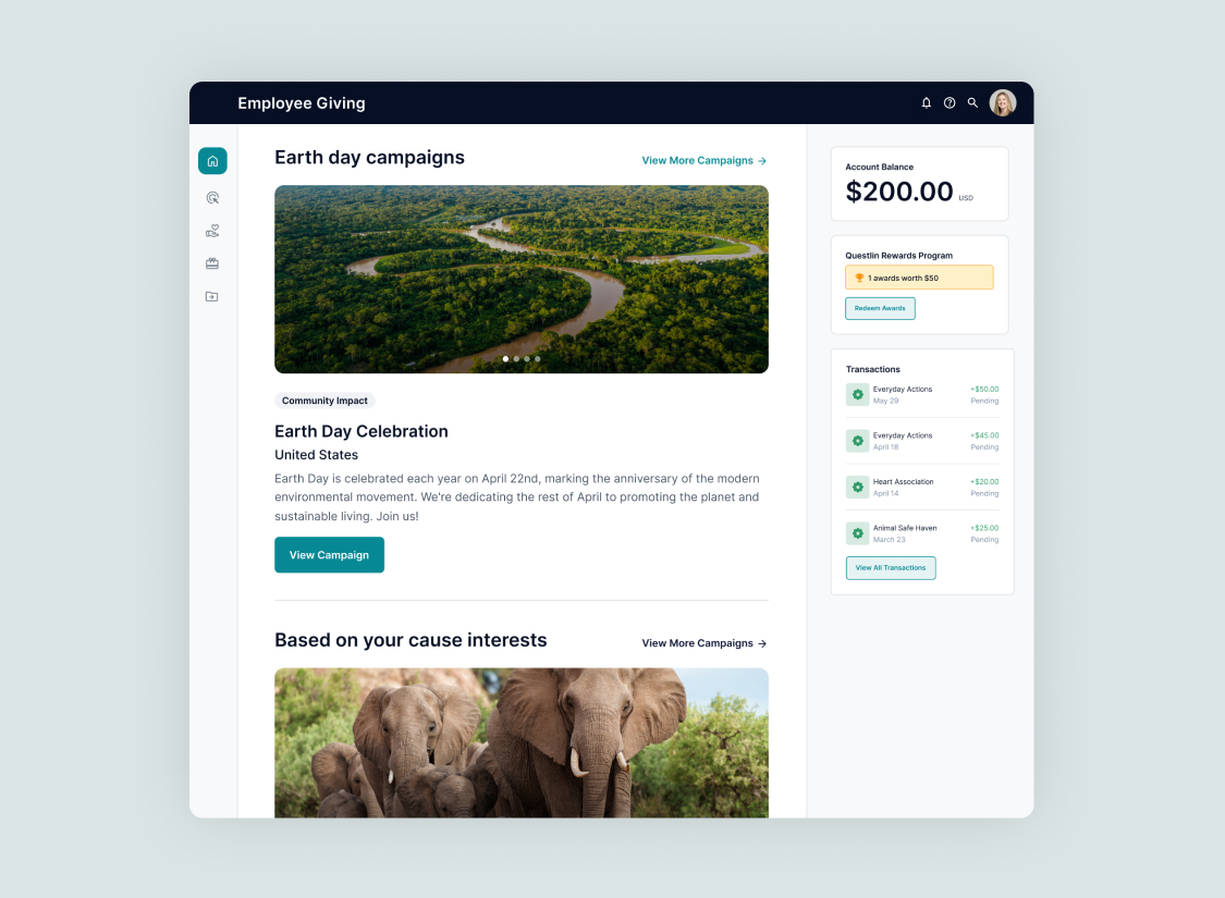Submittable's personal dashboard gives employees one place to sign up for volunteer opportunities and track their VTO. 