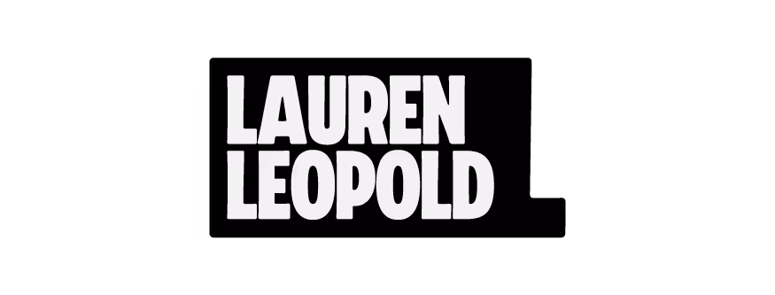 Text logo reading 'LAUREN LEOPOLD' in bold white capital letters on a black rectangular background with a small extension on the right side.