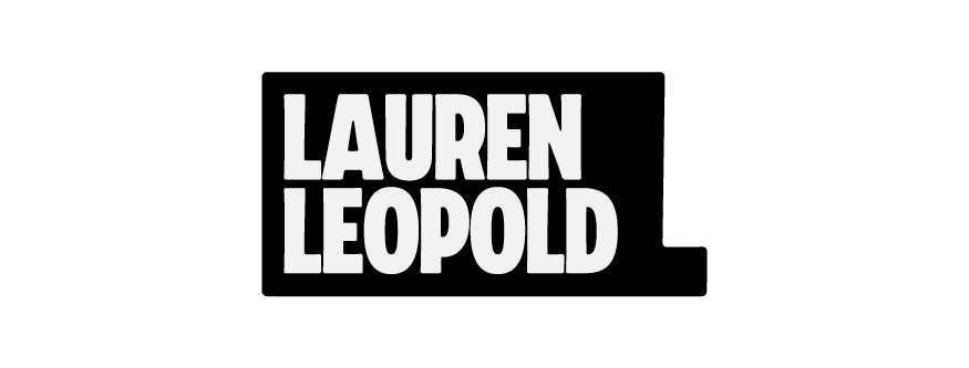 Text logo reading 'LAUREN LEOPOLD' in bold white capital letters on a black rectangular background with a small extension on the right side.
