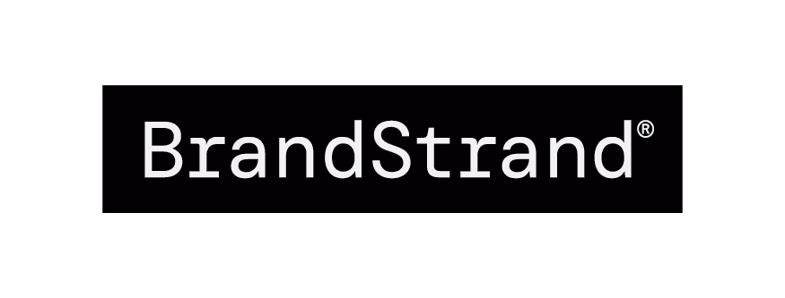 BrandStrand logo text in white on a black rectangular background.